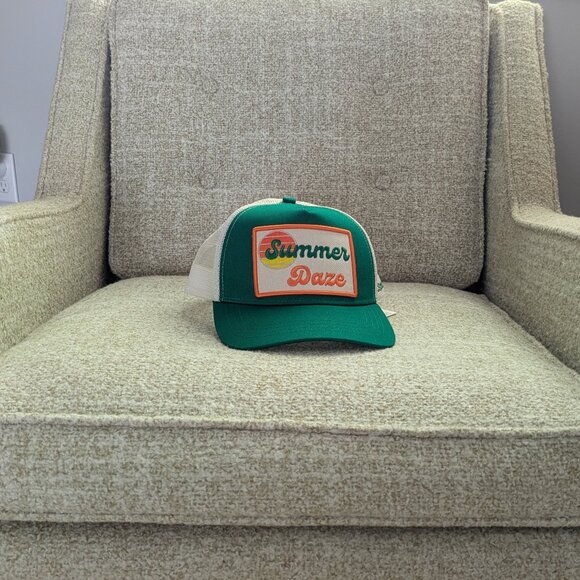 Anthropologie Green and Cream Trucker Hat - Picture 1 of 4